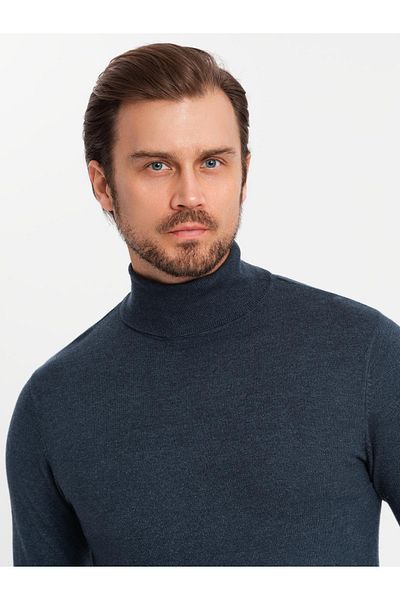 OMBRE Pulover pentru bărbați tricotat cu viscoză - bleumarin V4 OM-SWTN-0127 L