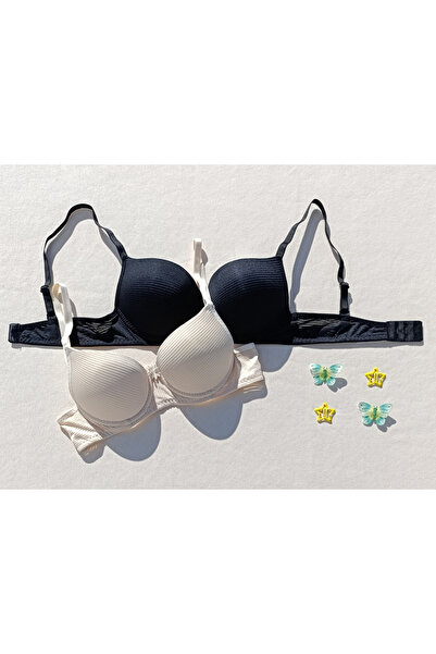 siyalife Pachet de 2 sutien cu captuseala cu captuseala cu nervuri economice