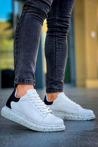 TB Terzi Bey Tb-X500 Tailor Bey White Black High Sole Lace-Up Casual Men's Shoes