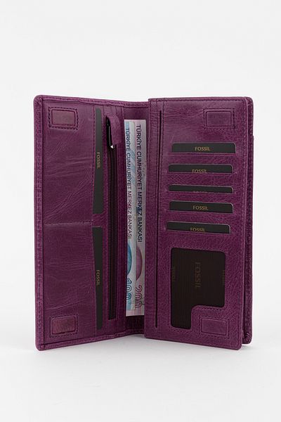 Fossil Boxed Genuine Leather Crazy Purple Unisex Hand Portfolio Card Holder Wallet with Extra Card Holder