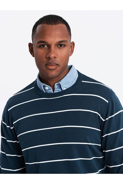 OMBRE Lässiger Herrenpullover mit Querstreifen - Marineblau V1 OM-SWSW-0143 XXL