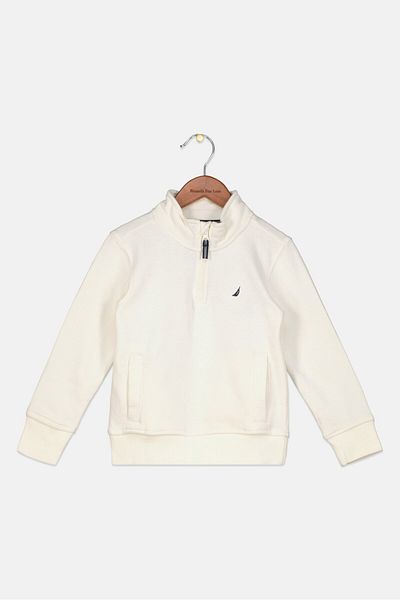 Nautica Toddlers Boy Mock Neck Long Sleeves Embroidered Sweatshirt, White