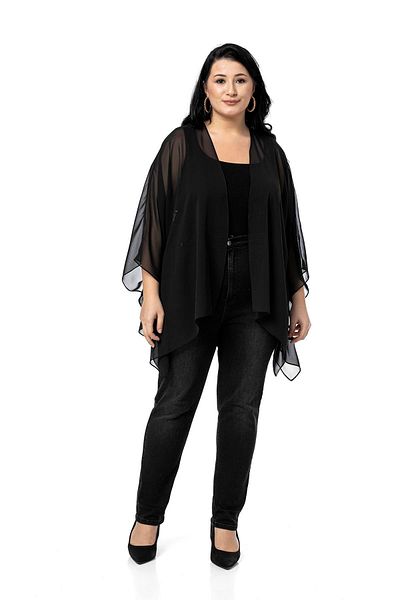 DISENTIS MODEST Plus Size Wide Cut under Sleeve Stitching Detail Black Poncho Bolero