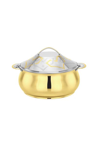 Bohara Indian Stainless Steel Food Container with Gold Plated 3.5L