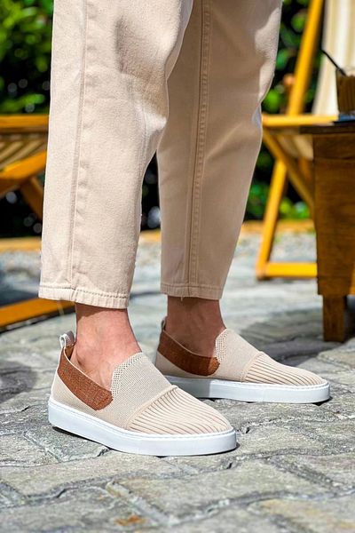 TB Terzi Bey Tb-114 Tailor Bey Beige Tan Πλεκτά Ανδρικά παπούτσια με ψηλή σόλα χωρίς κορδόνια