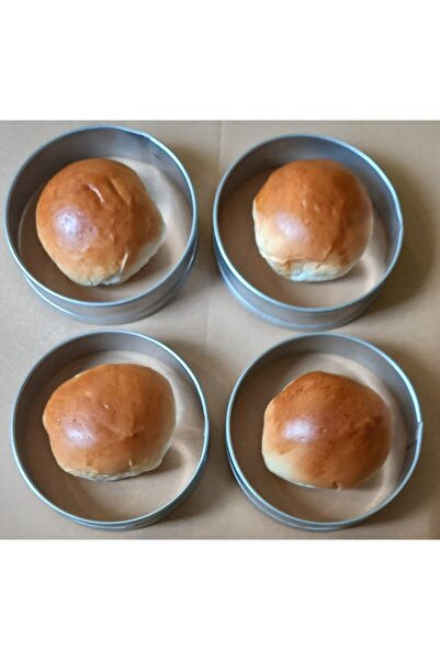 RENUZU Hamburger Ekmeği Pişirme Kalıbı 4 Lü En 12cm Boy 3cm Paslanmaz Krom Çelik