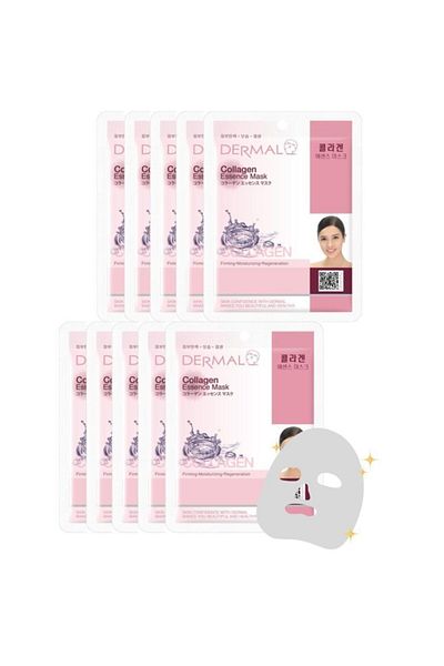 Dermal 10 Pieces Collagen Extract Firming Moisturizing Skin Care Mask - for All Skin Types