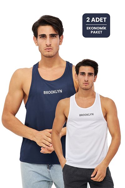 Moda Işık Brooklyn Sportsman Undershirt Men's 2-Pack Economic Pack Printed Gym Undershirt