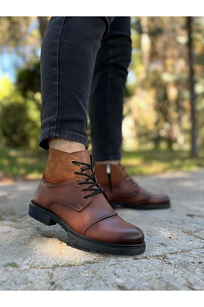 FAYMAZ Ανδρικές μπότες προσωπικότητας με λεπτομέρεια καστόρι με κορδόνια