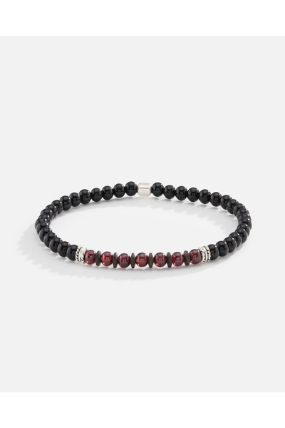 MEKS JEWELS Garnet ve Oniks Taşlı Gümüş Erkek Bilekliği