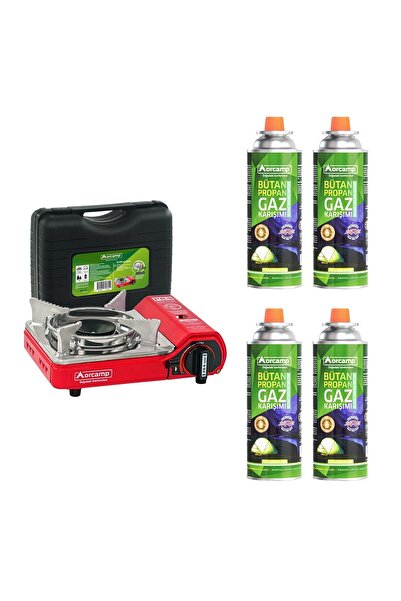 Orcamp Mini Çantalı Kamp Ocağı Kırmızı 4 Kartuşlu Set