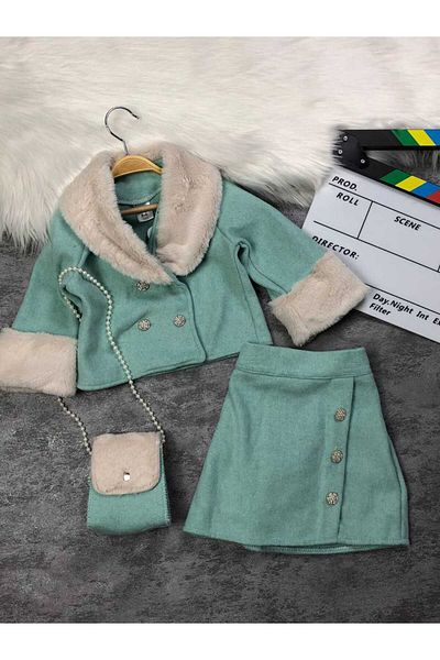 my-zehra slogan here m m 2024 Girl's 3-Piece Set with Skirt, Fur and Bag(Narrow Size See Table)