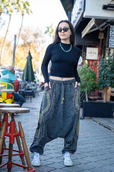 Miss Boheme Unisex Gri Renk Bohem Nepal Şalvar