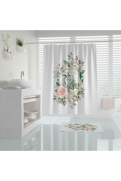 Zethome Angel Bath Mat και κουρτίνα μπάνιου μονής φτερού - Σετ 1x180x200