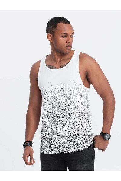 OMBRE Herren Tanktop aus Baumwolle mit Farbverlauf-Druck - weiß V1 OM-TSTT-22SS-001 XXL
