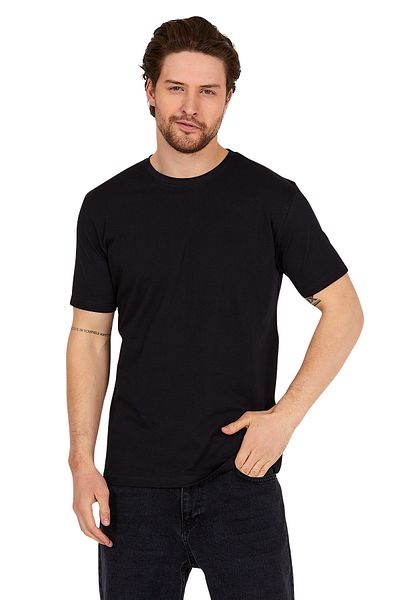 DK DAKSEL Ανδρικό μπλουζάκι με λαιμόκοψη Standard Fit 100% βαμβακερό 10 τεμαχίων μαύρο χρώμα