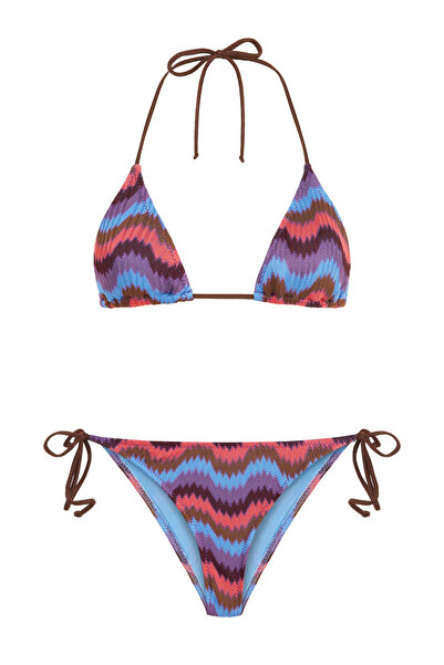 AQUELLA Triko Renkli Üçgen Bikini Takım