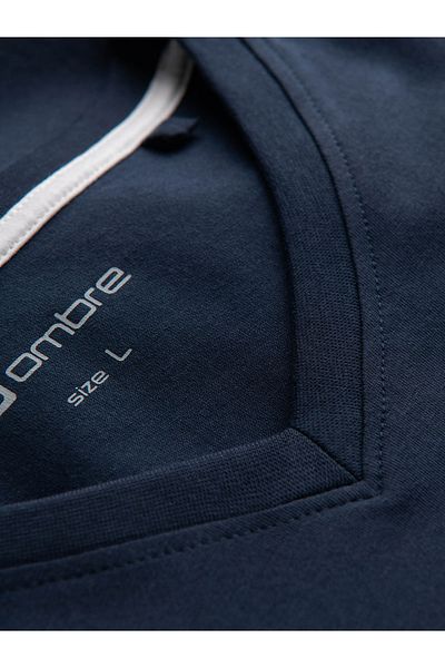 OMBRE Pánské tričko s výstřihem do V a elastanem - tmavě modrá V2 OM-TSCT-0106 XXL