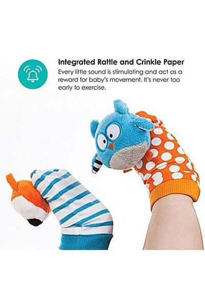 STOREMAX Jvnnastore Duo Rattle Booties with Fox and Owl Pattern, Baby's Motor and Sensory Skills
