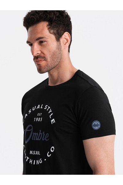OMBRE Pánské tričko s potiskem v neformálním stylu Ombre – černé V2 OM-TSPT-0144 XXL