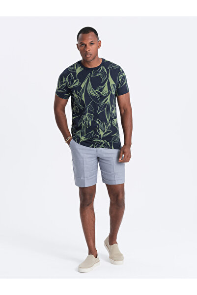 OMBRE Pánské celopotištěné tričko v kontrastních listech - tmavě modrá V5 OM-TSFP-0180 M