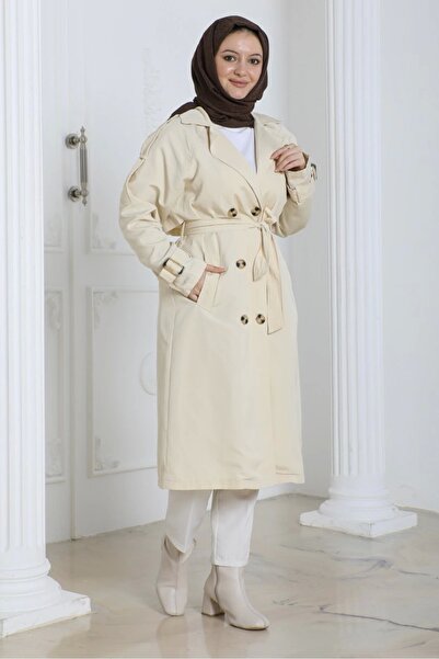 Nevayla Moda Trenci de damă cu curea / M0109 - Crem