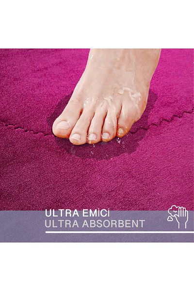 Dokumacıoğlu Rixos 2-Piece Plum Bath Mat Set, Carpet, Non-Slip Leather Based Washable Toilet Seat Set