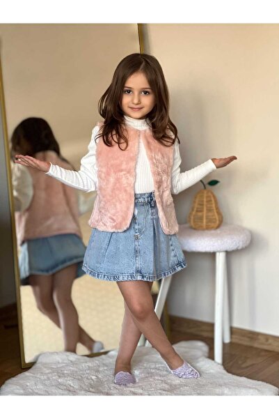 CoolCix New Season Plush Vest-Denim Skirt and Blouse Holiday 3-Piece Set