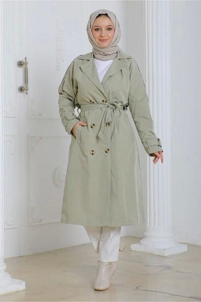 Nevayla Moda Γυναικεία καμπαρντίνα με ζώνη / M0109 - Κρέμα