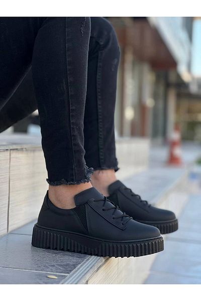 TB Terzi Bey Tb-X502 Tailor Bey Black Skin High Black Sole Lacing Detailed Elastic Casual Men's Shoes
