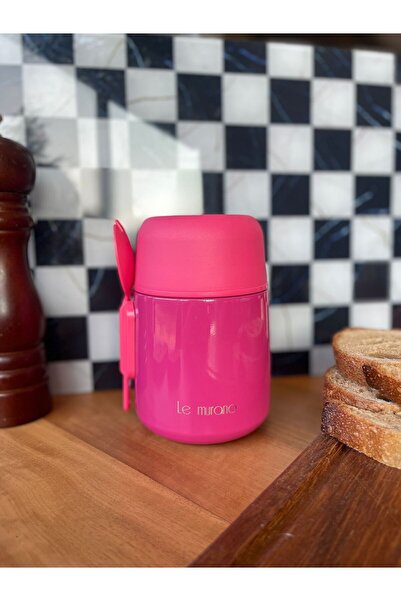 ChefTaste Kaşıklı Yemek Termosu Paslanmaz Çelik 500 ml Pembe Yemek Termosu