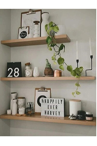 Genel Markalar Masif Dekoratif Tasarım 3'lü Uçan Raf Kitaplık Gizli Bağlantılı Raf Aksesuar Rafı 875457prx