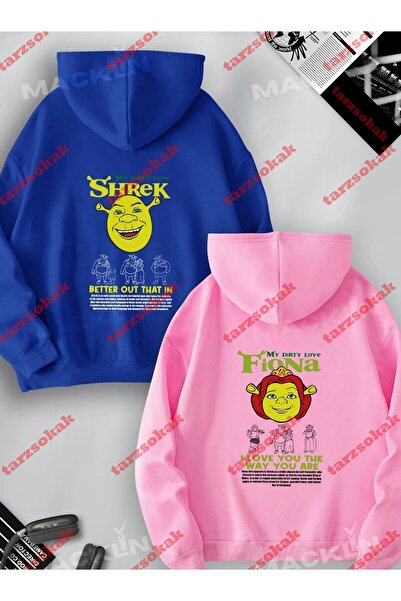 Tarzsokak Sevgili Çift Kombini Shrek And Fioana SIRT Baskılı Kapüşonlu Sweats...