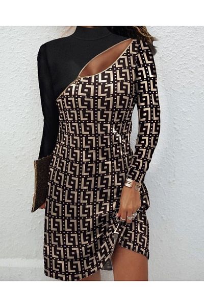 Kokosh moda Γυναικείο μακρυμάνικο σταυρωτό φερμουάρ στο στήθος Λεπτομέρεια Diver Mini Size Φόρεμα