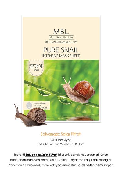 MBL Teresia Face Mask with Snail for Skin for Living, Lost Elasticity and Looking Dull