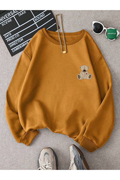 ayıcık (baskılı) pamuklu oversize sweatshirt 4070788541002