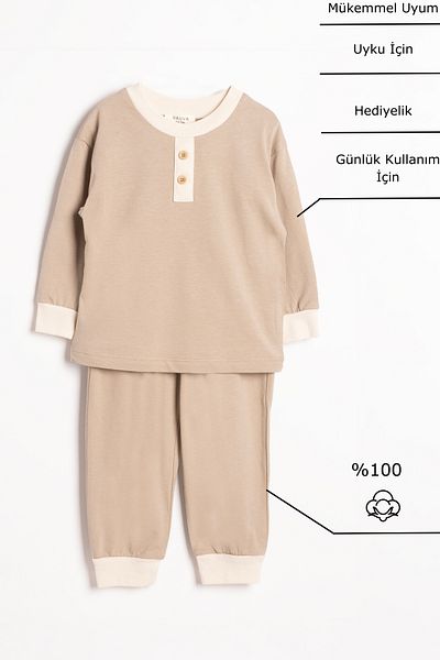 Vauva Seasonal Pajamas Set Long Sleeve Button Detailed Girls Boys Pajamas Set