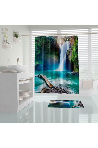 Zethome Covoraș de baie 1x180x200 și perdea de duș cu o singură aripă - Set de covoare pentru baie în cascadă