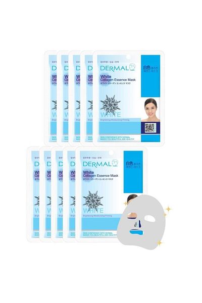 Dermal Pack of 10 White Collagen Extract Disposable Skin Care Masks