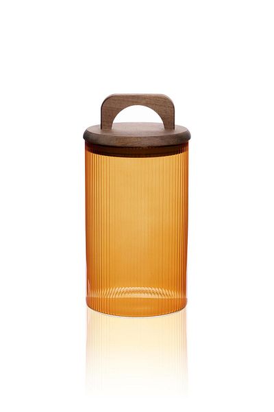 The Mia Acacia Glass Jar with Handle Amber 1000 ml
