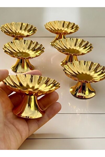 ENYAZA(2024) 6'lı Lüks İsritidye Huni Ayaklı Gold Kahve Yanı Lokumluk,makaron...