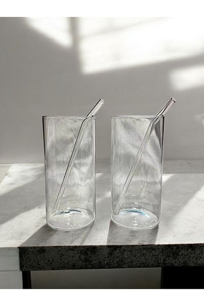 Mia 2' Li Borosilicate Soft Drink Cup - Heat Resistant Glass Cup with Straw