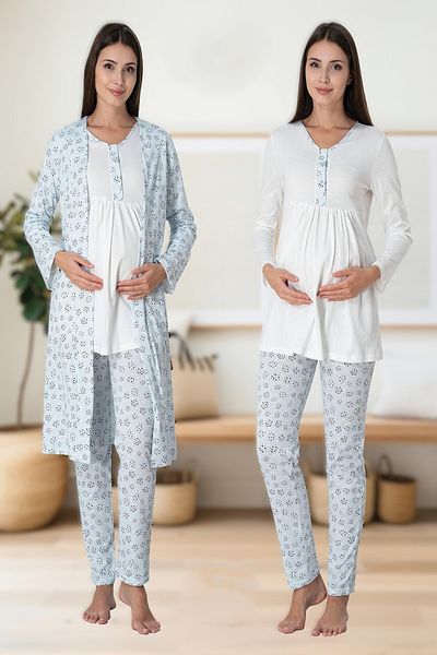 Pelin Set de pijamale de maternitate albastru cu model pentru femei