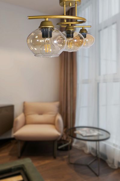 Fer Avize Fuji Modern Decorative Antique Colored Glass 3-Piece Chandelier Living Room - Kitchen - Bedroom