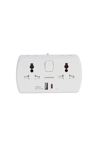 Olsenmark 2 Way Multi Adaptor with 2 USB Ports- OMES1886/ Global Compatibility