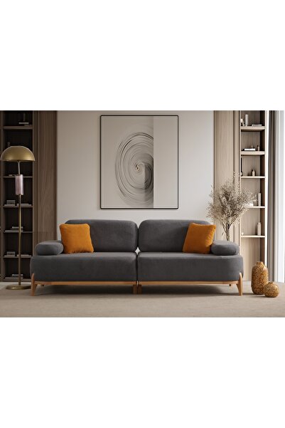 Velura Home & Living Berina Koltuk Takımı 3 3 1 1 & Mekanizmalı Genişleyebilir Yataklı Koltuk - Antrasit Bukle Kumaş