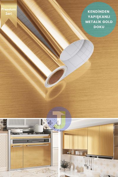 Technojet Folie metalica autoadeziva pentru bucatarie baie blat perete dulap masa acoperire 60cmX300cm