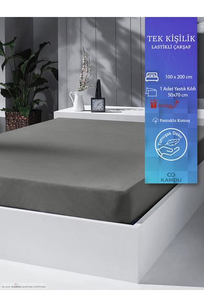 Kamdu 100X200Cm Premium Ranforce Cotton Single Fitted Sheet with Pillow Gift