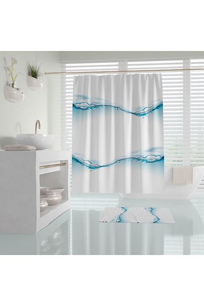 Zethome 1x180x200 Σετ πατάκι μπάνιου και κουρτίνα μπάνιου μονής πτέρυγας - Water Drop