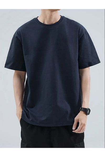 Tarz Cool Ανδρικό μπλουζάκι καφέ Oversize Crew Neck 100% βαμβακερό
